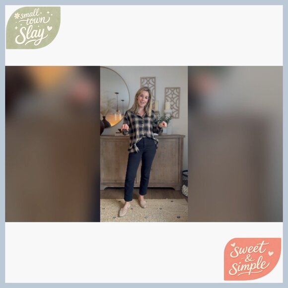 Oversized Flannel Plaid Button Down Shirt Lightweight Long Sleeve Blouse - Picture 7 of 7